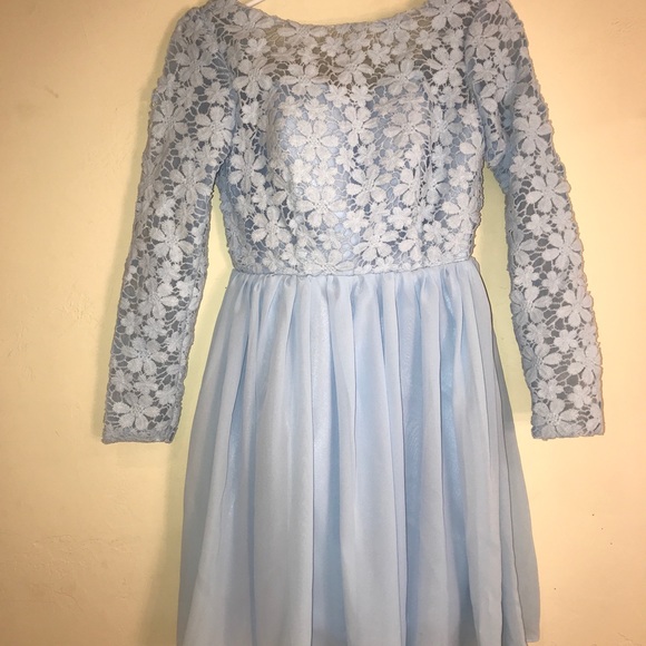 A-Line/Princess Long Sleeve Lace Chiffon Dresses - Picture 3 of 5